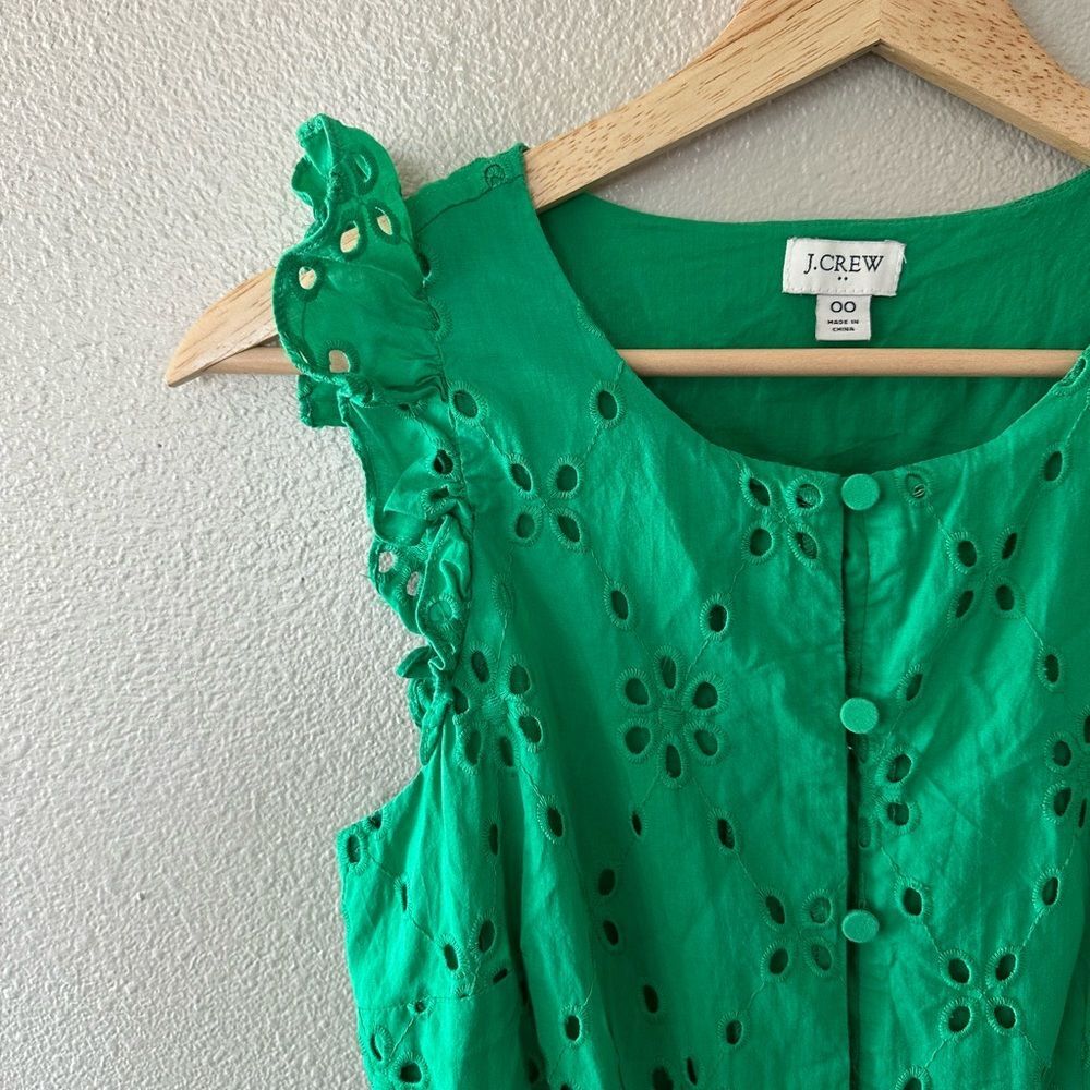 J Crew Eyelet Shirtdress Kelly Green Vintage Style A Line Midi Dress Size 00 - Picture 9 of 12